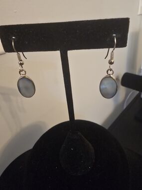 Silver Drop Earrings with Gray Mother-of-Pearl